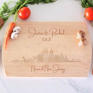 Newark Skyline Personalized Cutting Board, Custom Charcuterie Board, Wedding Gift, Newark Cityscape, Engagement Gift, Cheese Board Gift