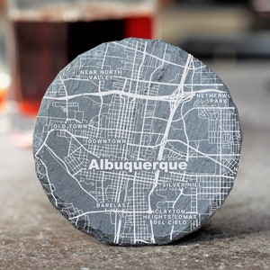 Albuquerque Housewarming Gift, Printed Slate Coasters, New Mexico Decor, Albuquerque NM, Coaster Set, Real Estate Closing, Albuquerque Map