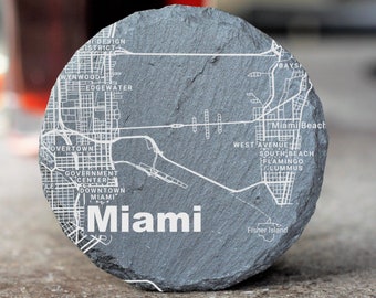 Miami City Map Coasters, Miami Decor, Housewarming, Miami Gift, Coaster Set, Realtor Closing, Miami Art, Florida New Home Gift, Florida Home