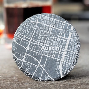 Austin Map Coasters, Austin Texas Decor, Housewarming, Austin TX Gift, Slate Coasters, Realtor Closing, Austin Texas Gift, Home Bar Coasters
