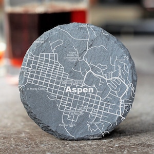 Aspen CO Street Coasters, Aspen Decor, Housewarming, Aspen CO Gift, Slate Coaster Set, Realtor Closing, Aspen Art, Aspen CO Home, Colorado