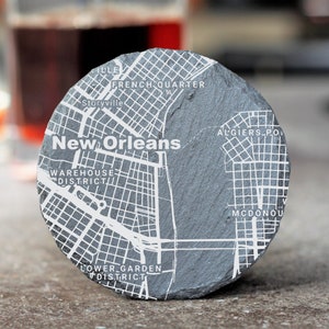 New Orleans Map Coasters, New Orleans Decor, Housewarming, New Orleans LA Gift, Slate Coasters, Realtor Closing, New Orleans Art, NOLA Decor