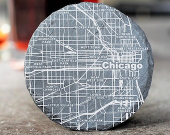 Chicago Map Coasters, Chicago Decor, Housewarming, Chicago Gift, Coaster Set, Realtor Closing, Chicago Art, Chicago Illinois, City Streets