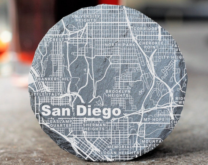 San Diego City Map Coasters, San Diego Decor, Housewarming, San Diego Gift, Coaster Set, Realtor Closing, San Diego Art, California
