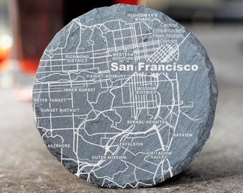 San Francisco City Map Coasters, San Francisco Decor, Housewarming, San Francisco Gift, Coaster Set, San Francisco Art, California Home Gift