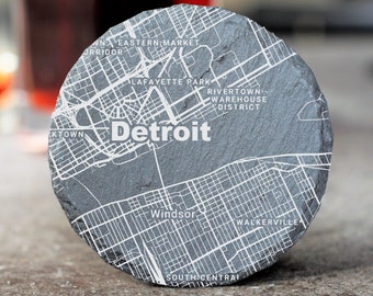 Detroit Street Map Coasters, Detroit Decor, Housewarming, Detroit MI Gift, Coaster Set, Realtor Closing, Michigan Gift, Detroit MI Home Gift