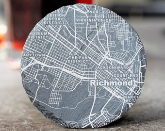 Richmond City Map Coasters, Richmond Decor, Housewarming, Richmond Gift, Coaster Set, Real Estate Closing, Realtor Gift, Richmond VA Art