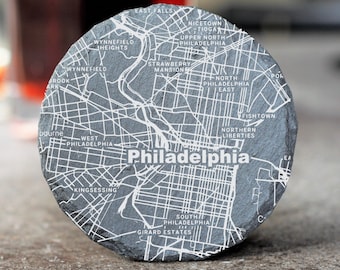 Philadelphia City Map Coasters, Philadelphia Decor, Housewarming, Philadelphia Gift, Coaster Set, Real Estate Closing, Philadelphia PA Art