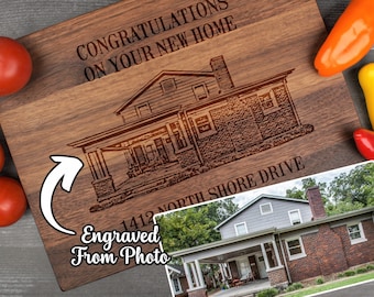 Closing Gift for Realtor, Cutting Board Home Picture, Housewarming Gift, Personalized Home Sketch, Custom Cheese Board, New Home Gift