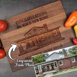 Closing Gift for Realtor, Cutting Board Home Picture, Housewarming Gift, Personalized Home Sketch, Custom Cheese Board, New Home Gift