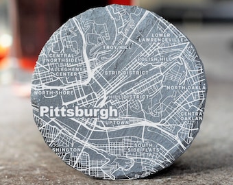 Pittsburgh City Map Coasters, Pittsburgh Decor, Housewarming, Pittsburgh Gift, Coaster Set, Realtor Closing, Pittsburgh Art, Pennsylvania