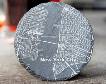 New York City Map Coasters, New York City Decor, Housewarming, New York City Gift, Coaster Set, Real Estate Closing, New York City Art