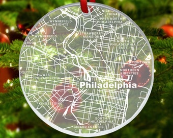 Philadelphia Map Ornament, Philadelphia PA Gift, New City, Philadelphia Christmas Ornament, New Home, Moving Away, Philadelphia City Streets
