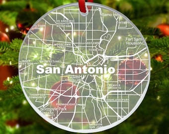 San Antonio TX Map Ornament, San Antonio TX Gift, New City, San Antonio TX Christmas Ornament, New Home, Moving Away, Texas City Streets Map