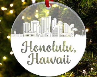 Honolulu Skyline Ornament, Honolulu Hawaii Gift, New City, Cityscape Christmas Ornament, New Home, First Apartment Ornament, Housewarming