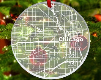 Chicago Map Ornament, Chicago IL Gift, New City, Chicago Christmas Ornament, New Home, Moving Away, Chicago City Streets, Chicago Decor