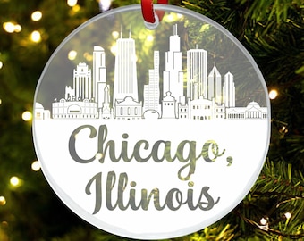 Chicago Skyline Ornament, Chicago Illinois Gift, New City Gift, Cityscape Christmas Ornament, New Home, First Apartment Ornament, Custom
