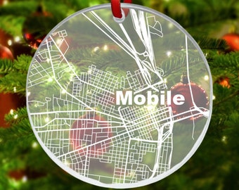 Mobile AL Street Map Ornament, Mobile AL Christmas Ornament, New Home, Moving Away, Mobile City Streets, Mobile City Street Map, Alabama Map