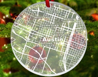 Austin Map Ornament, Austin TX Gift, New City, Austin Christmas Ornament, New Home, Moving Away, Austin City Streets, Austin Decor