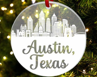 Austin Skyline Ornament, Austin Texas Ornament, New City Gift, Cityscape Christmas Ornament, New Home, First Apartment Ornament, Custom