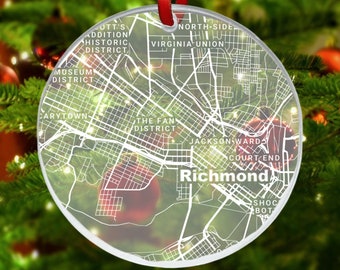 Richmond Map Ornament, Richmond VA Gift, New City, Richmond Christmas Ornament, New Home, Moving Away, Richmond City Streets, Richmond Decor