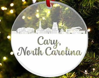 Cary NC Skyline Ornament, Cary North Carolina Ornament, New City Gift, Cityscape Ornament, New Home, First Apartment Ornament, Custom