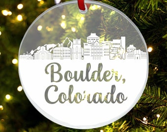 Boulder Skyline Ornament, Boulder Colorado Ornament, Colorado Gift, Cityscape Christmas Ornament, New Home, First Apartment Ornament, Custom
