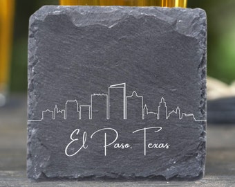 El Paso Skyline Coasters, Housewarming Coasters, El Paso Skyline, Austin Gift, El Paso Texas, Moving Away Gift, El Paso Cityscape,  Home Bar