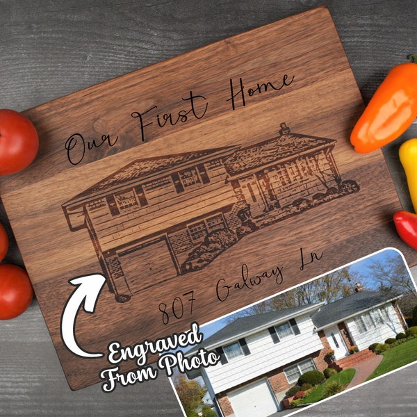 Our First Home, New Home Gift, Housewarming, Custom House Engraved, Charcuterie Board, Cheese Board, House Sketch, Engraved Realtor Gift