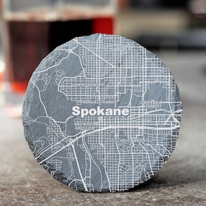Spokane Street Map Coaster, Spokane Decor, Housewarming, Spokane WA Gift, Coaster Set, Realtor Closing, Spokane Art, Spokane Washington Home