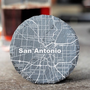 San Antonio TX Coaster, San Antonio Decor, Housewarming, San Antonio TX Gift, Slate Coaster Set, Realtor Closing, San Antonio Gift, TX Gift