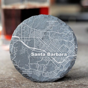 Santa Barbara CA Coaster, Santa Barbara Decor, Housewarming, Santa Barbara CA Gift, Slate Coaster Set, Realtor Closing, California Home Gift