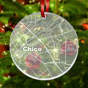 Chico CA Streets Map Ornament, Chico CA Gift, New City, Chico CA Christmas Ornament, New Home, Moving Away, Chico California Streets Map