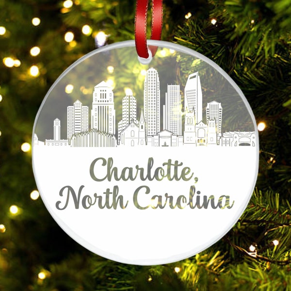 Charlotte Skyline Ornament, Charlotte North Carolina Ornament, New City Gift, Cityscape Ornament, New Home, First Apartment Ornament, Custom