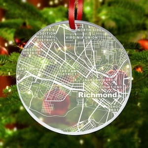 Richmond Map Ornament, Richmond VA Gift, New City, Richmond Christmas Ornament, New Home, Moving Away, Richmond City Streets, Richmond Decor