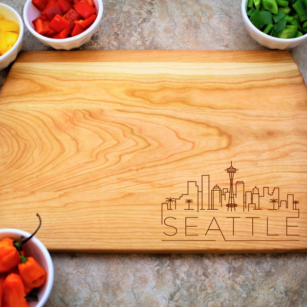 Seattle Skyline Cutting Board, Seattle Washington Gift, Seattle Line Art, Modern Skyline, City Skyline, Seattle WA Skyline Gift