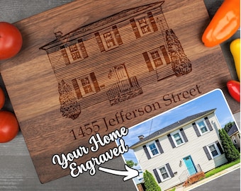 Engraved Home Portrait, Custom Cutting Board Home Picture, Housewarming Gift, Closing for Realtors, Personalized Home Sketch, Cheese Board