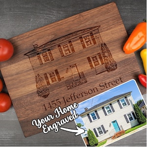 Engraved Home Portrait, Custom Cutting Board Home Picture, Housewarming Gift, Closing for Realtors, Personalized Home Sketch, Cheese Board
