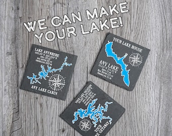 Custom Lake Map Coaster, Any Lake, Personalized Lake House Decor, Lake Life, Personalized Lake House Gift Perfect for Retirement, Mom or Dad