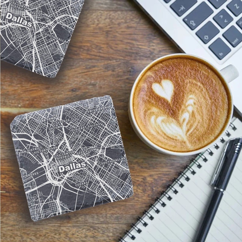 Dallas City Map Coasters, Dallas Decor, Housewarming, Dallas TX Gift ...
