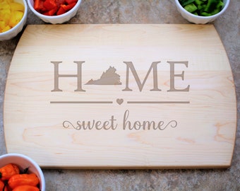 Virginia Home Sweet Home Cutting Board, New Home Gift, Home Decor, Virginia State, Kitchen Decor, Virginia Charcuterie Board, Cheese Board