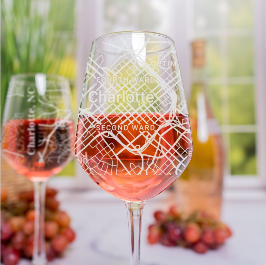 Charlotte Wine Glass, Charlotte NC Wine Glass Gift, Engraved City Map