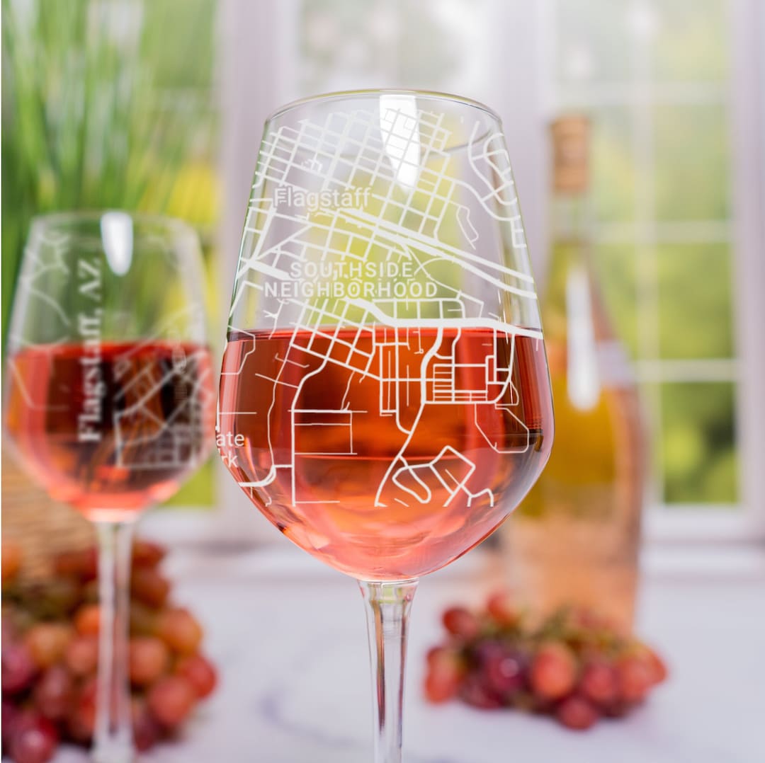 Flagstaff Wine Glass, Flagstaff AZ Wine Glass Gift, Engraved City Map