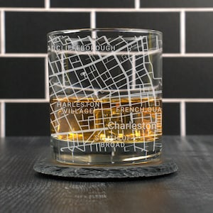 Charleston Whiskey Glass, Charleston SC Rocks Glass Gift, Engraved City Map Glass, Charleston South Carolina, Housewarming, Gifts for Him
