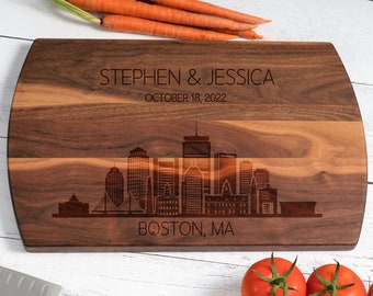 Boston Skyline Cutting Board, Massachusetts Skyline Gift, Real Estate Closing, Housewarming Gift, Boston MA, Personalized Cutting Board