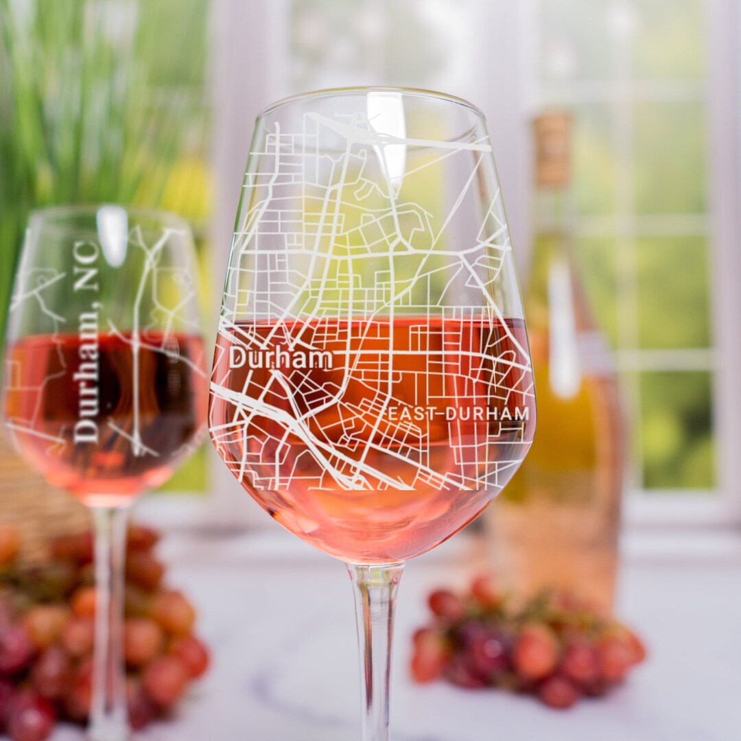 Durham Wine Glass, Durham NC Wine Glass Gift, Engraved City Map Glass ...