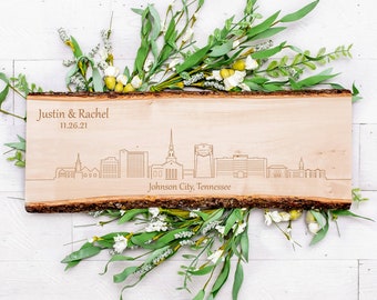 Johnson City Skyline Sign, Personalized Sign for Couple, Housewarming Gift, Johnsonm City Cityscape, Johnson City Tennessee Gift, Engraved
