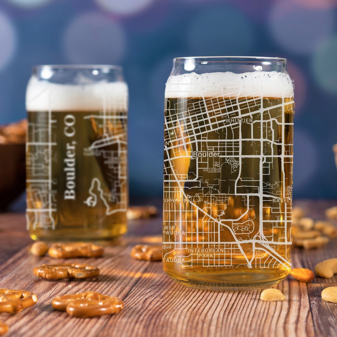 Boulder Beer Can Glass, Boulder CO Beer Can Glass Gift, Engraved City