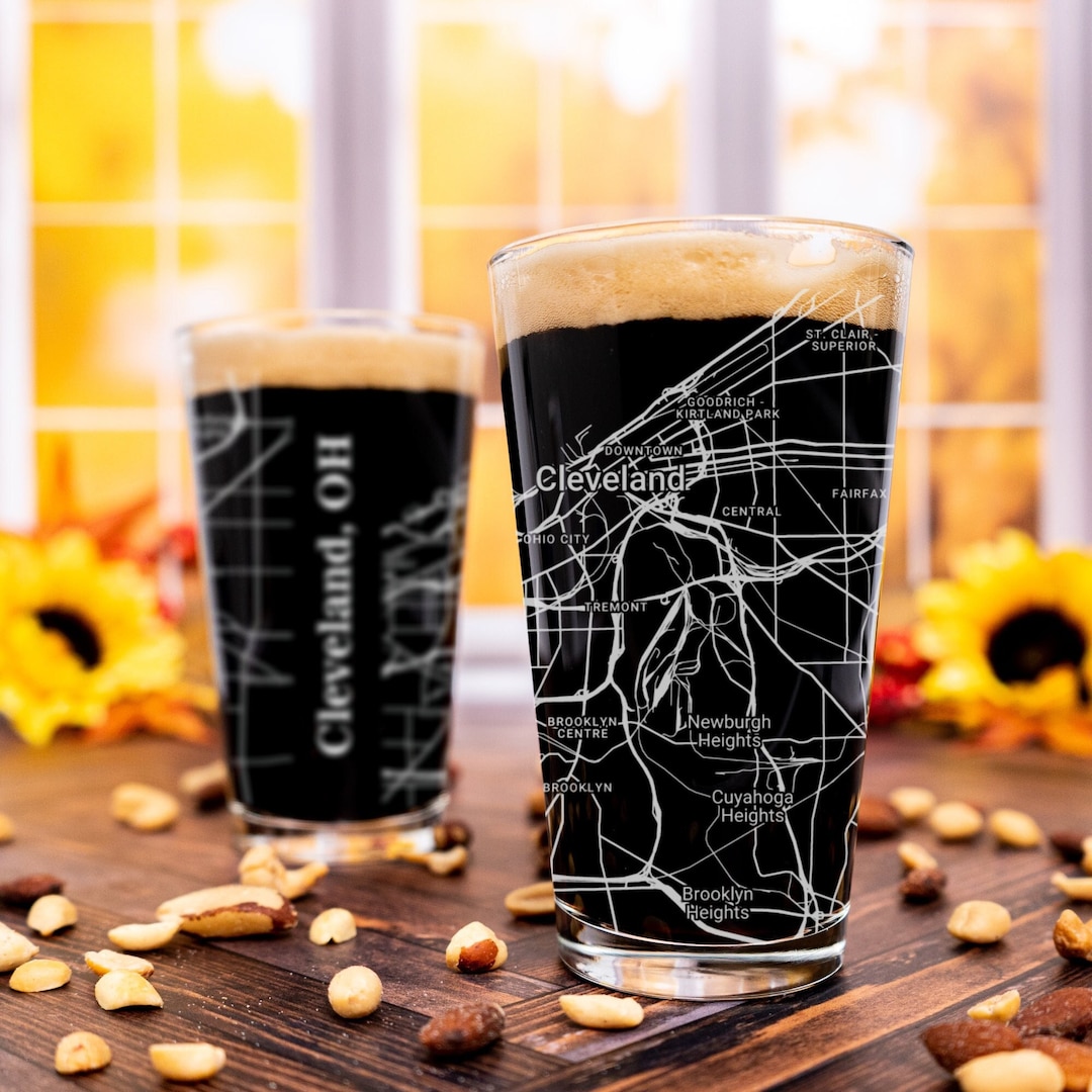 Cleveland Pint Glass, Cleveland OH Pint Glass Gift, Engraved City Map Glass, Ohio Gift