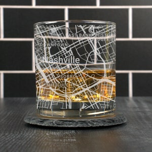 Nashville Whiskey Glass, Nashville TN Rocks Glass Gift, Engraved City Map Glass, Nashville Tennessee Gift, Housewarming, Gifts for Him